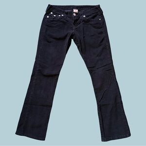 True Religion Corduroy Pants Black Straight Flap Pockets Low Rise Y2K